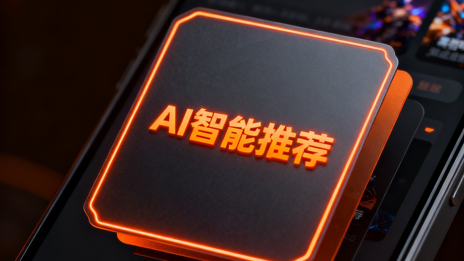 电竞牛App4.0版本新界面截图展示，AI智能推荐模块以卡片形式呈现，配色采用深色主题与霓虹橙强调色